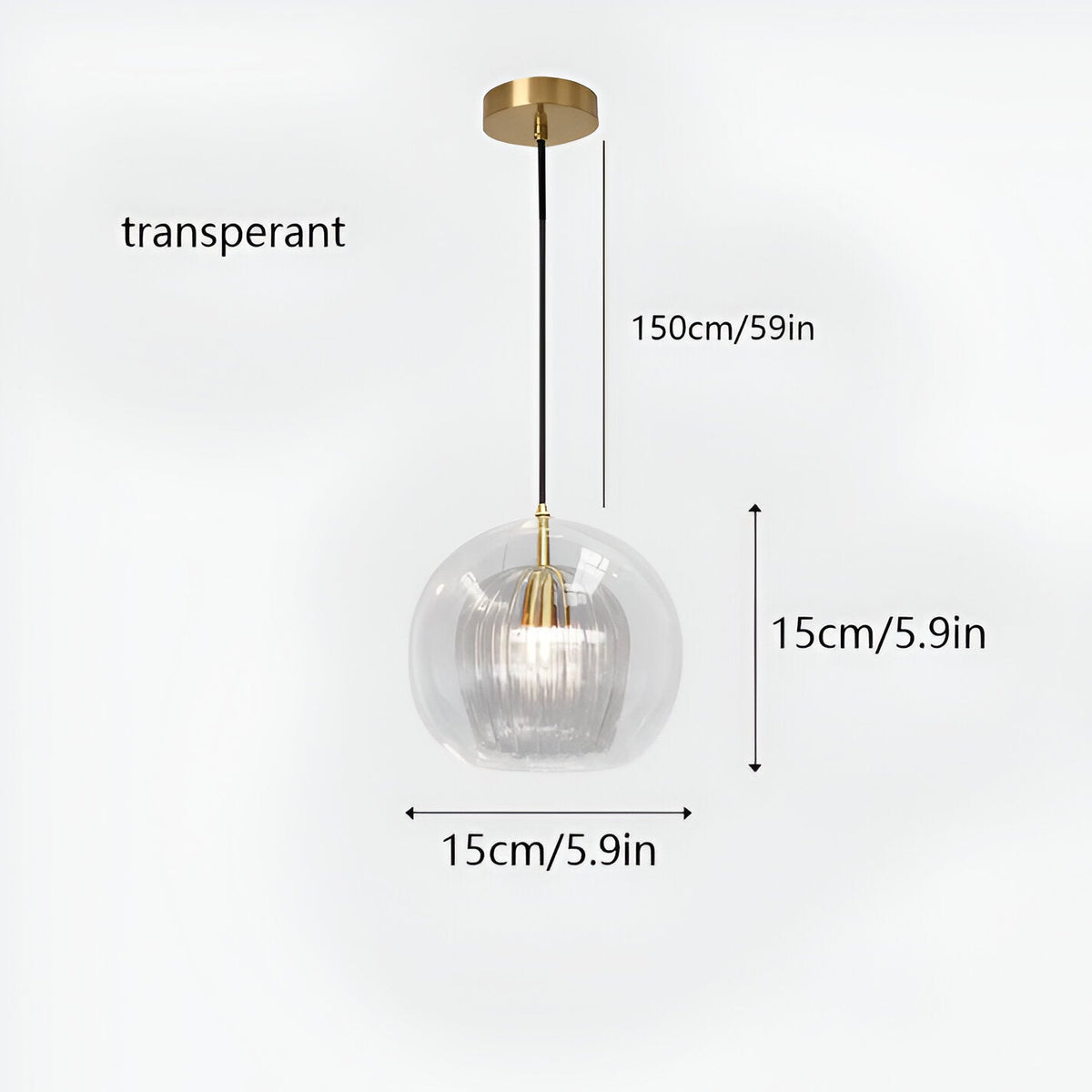 Spherical Glass Hanging Light with Adjustable Height for Kitchen Island, Dining Table, Bedroom | E27 Socket | Modern Orb Fixture for Home