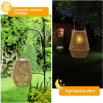 Solar Hanging Lantern Woven Wicker Style 8in Weatherproof LED Light for Patio Garden Balcony Porch Outdoor Spaces Cordless Automatic Dusk Da