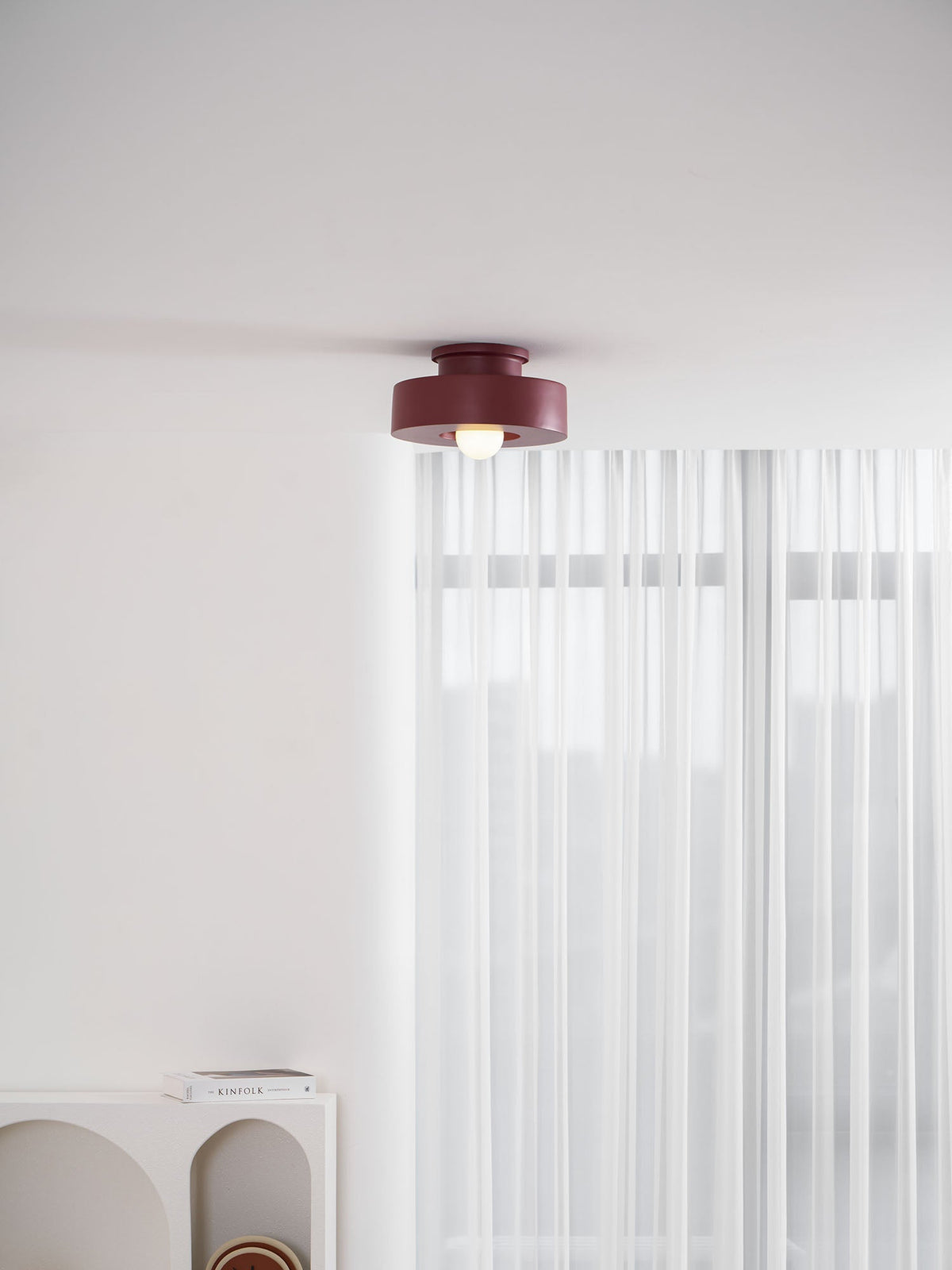 Sculptural Flush Mount Light 12 Inch Geometric Polymer Fixture E26 E27 for Bedroom Living Room Kitchen in Red Green Black