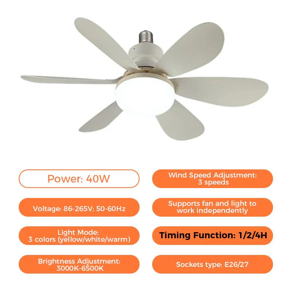Socket Series | Flush Mount Ceiling Fan with LED Light & Remote Control | Bright Illumination for Enhanced Comfort