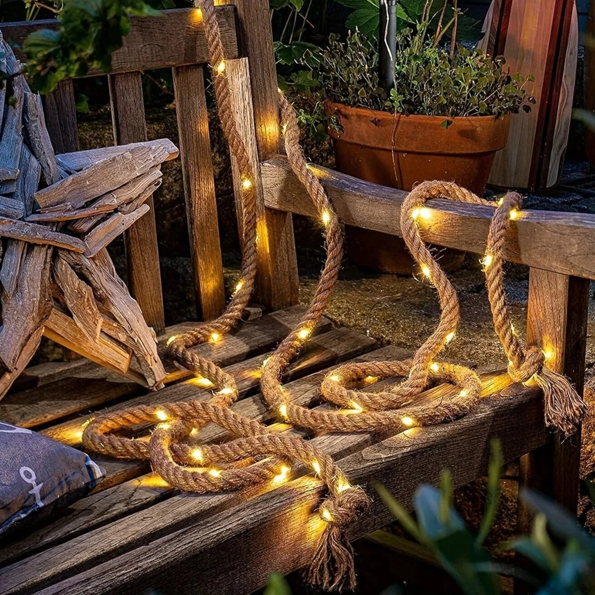 Solar Hemp Rope Light, 16.40 feet Outdoor Decorative Lighting with Dusk-to-Dawn Sensor – Eco-Friendly Solar Garden Lights