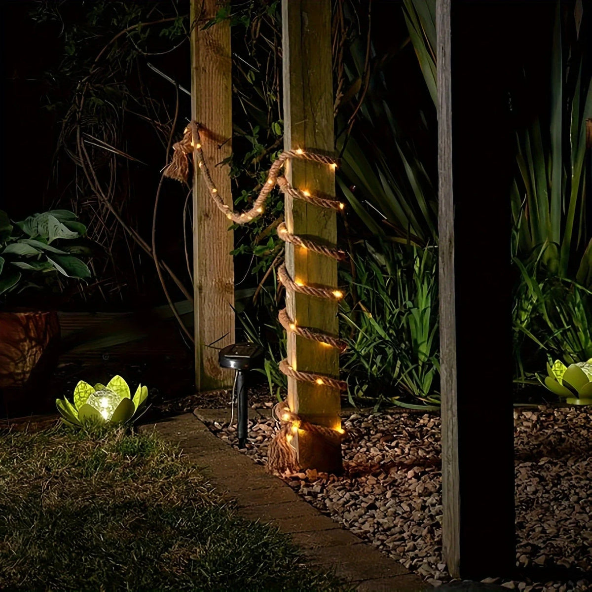 Solar Hemp Rope Light, 16.40 feet Outdoor Decorative Lighting with Dusk-to-Dawn Sensor – Eco-Friendly Solar Garden Lights