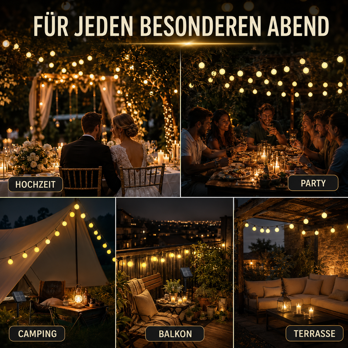 Solar String Lights Outdoor Water-Resistant 33ft LED Globe Fairy Lights for Patio Garden Camping Party Deck Yard Warm White Glow Wireless
