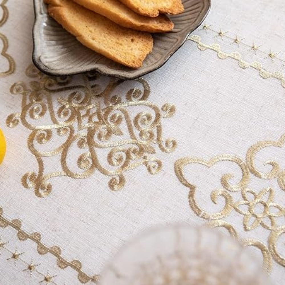 Sorella Embroidered Tablecloth - Microfiber-Linen Blend, Elegant Design