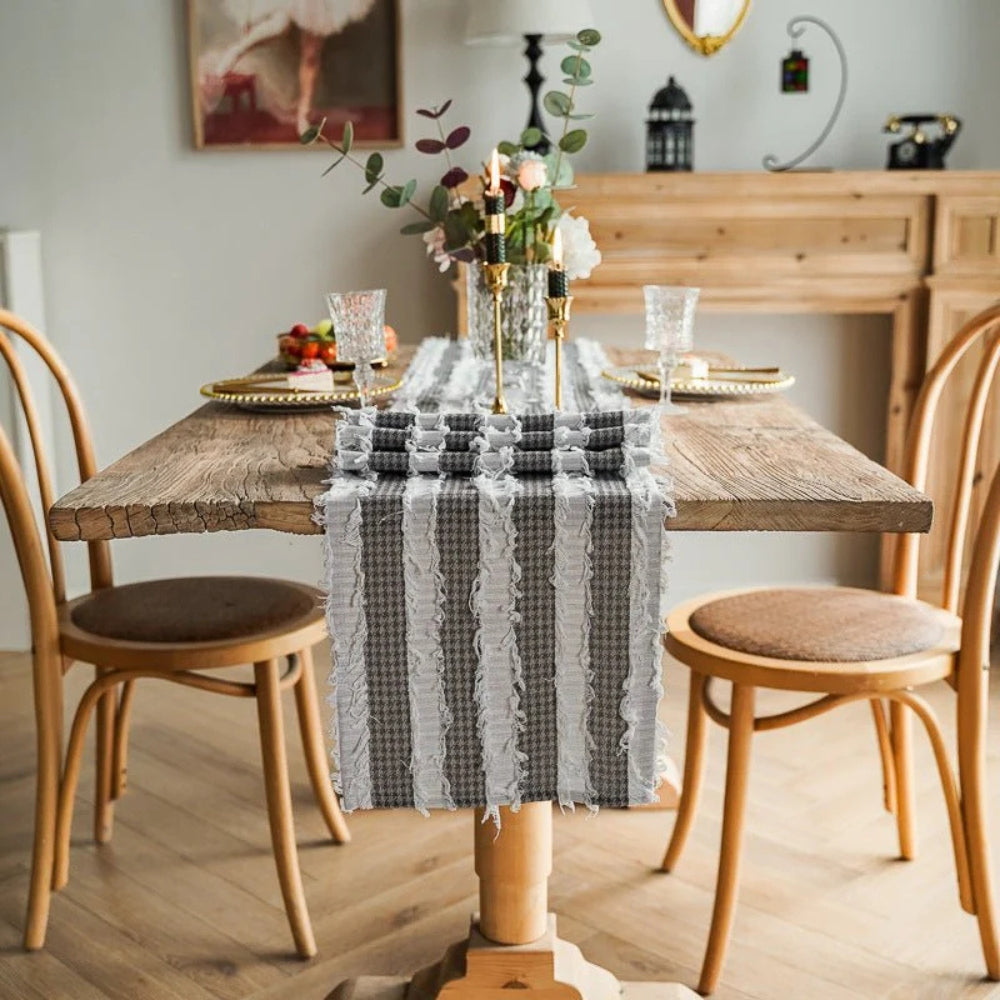 Sorin Table Runner - Linen Blend, Rustic Frayed Fabric Strips