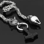 Metallic Wolf Pendant Necklace with Thor Hammer Charm
