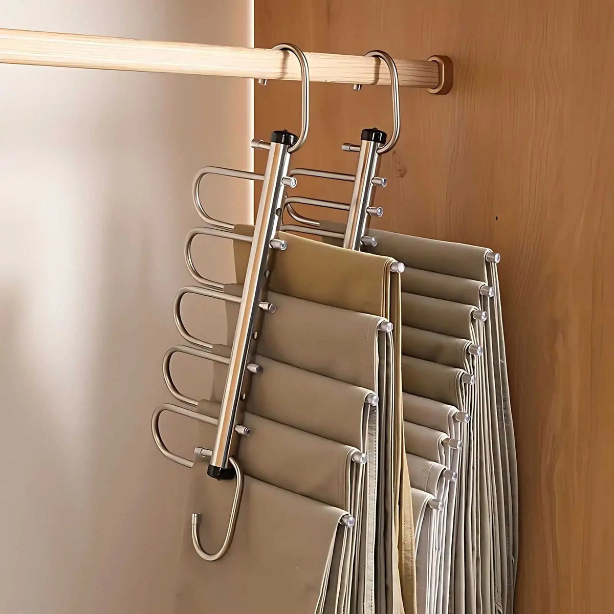 Vertical Multi-Bar Closet Hanger Stainless Steel Rotating Hook Pants Scarf Organizer Space Saver for Bedroom Wardrobes Laundry Rooms