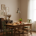Hanging Ceiling Light with Tulip-Style Striped Shade 7.9 in Diameter Adjustable Wood Accent for Kitchen Dining Room Reading Nook Breakfast