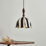Hanging Ceiling Light with Tulip-Style Striped Shade 7.9 in Diameter Adjustable Wood Accent for Kitchen Dining Room Reading Nook Breakfast