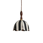 Hanging Ceiling Light with Tulip-Style Striped Shade 7.9 in Diameter Adjustable Wood Accent for Kitchen Dining Room Reading Nook Breakfast