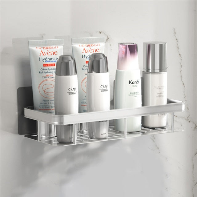 Stylish Metal Bathroom Shelf with Suction Cup Installation | Space-Saving Storage Solution for Organizing Essentials