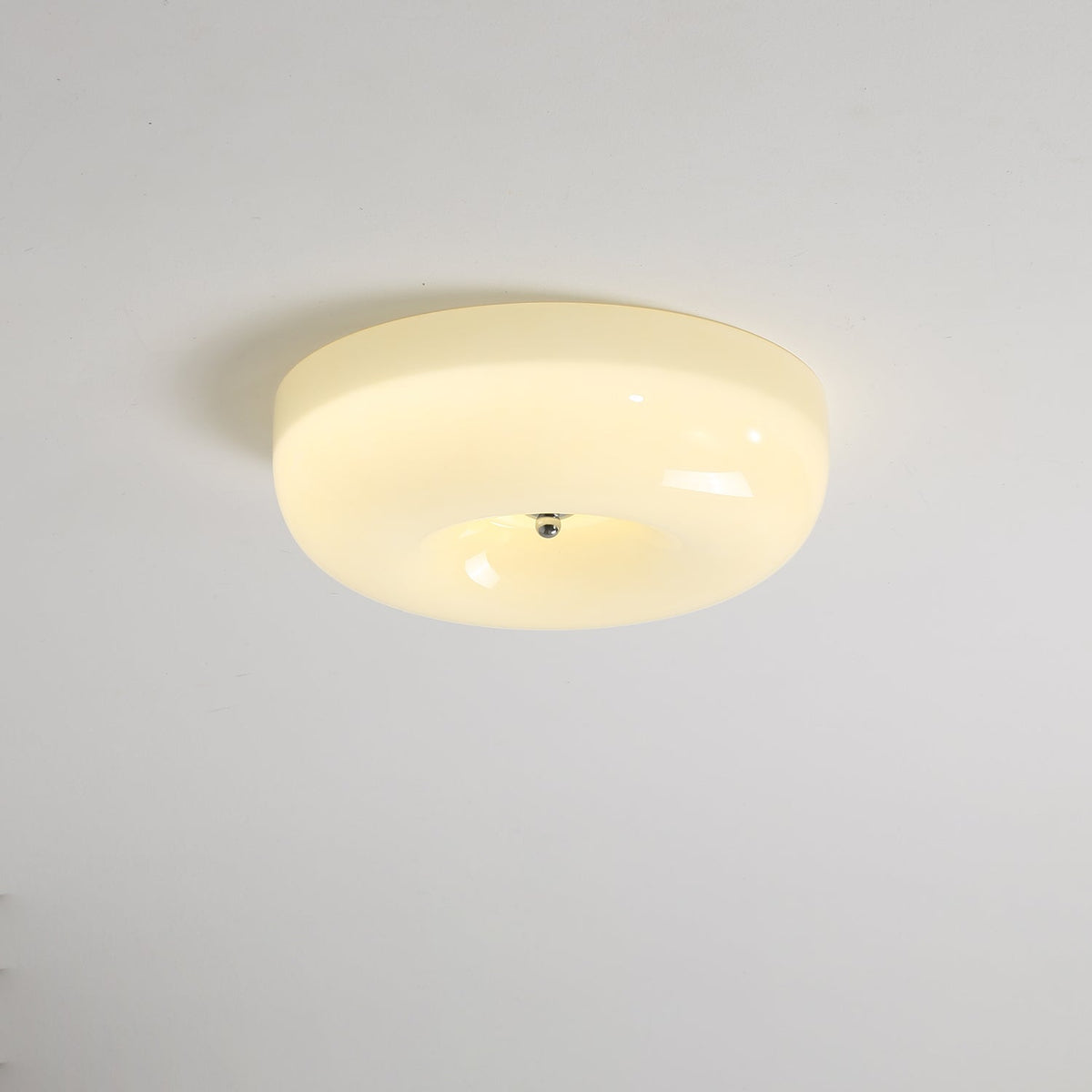 LED Flush Mount Light Fixture Chrome Textured Glass Shade Integrated Lighting 16 in Round Low Profile for Bedroom Living Room Dining Room Co