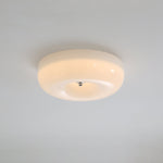 LED Flush Mount Light Fixture Chrome Textured Glass Shade Integrated Lighting 16 in Round Low Profile for Bedroom Living Room Dining Room Co
