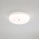 LED Flush Mount Light Fixture Chrome Textured Glass Shade Integrated Lighting 16 in Round Low Profile for Bedroom Living Room Dining Room Co