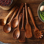 Natural Wood Kitchen Utensil Set with Teak Handle
