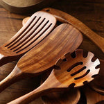 Natural Wood Kitchen Utensil Set with Teak Handle