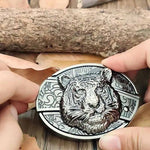 Oval Bull Skull Belt Buckle with Hidden Knife