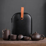 Ceramic Teapot Set with Travel Case 5.6 oz Pot Four Cups Portable Carrier for Camping Outdoor Picnics Office Breaks Gongfu Tea Ceremony Kung