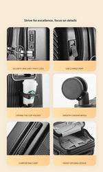 TravelMate | Hard Shell Carry-On Suitcase with USB Charging & Cup Holder | TSA Approved for Secure Travel