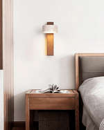 Adjustable Walnut & Stone Sconce with Focused Downlight for Bedside Reading and Hallways 9.3 in Tall Japandi Natural Material Fixture