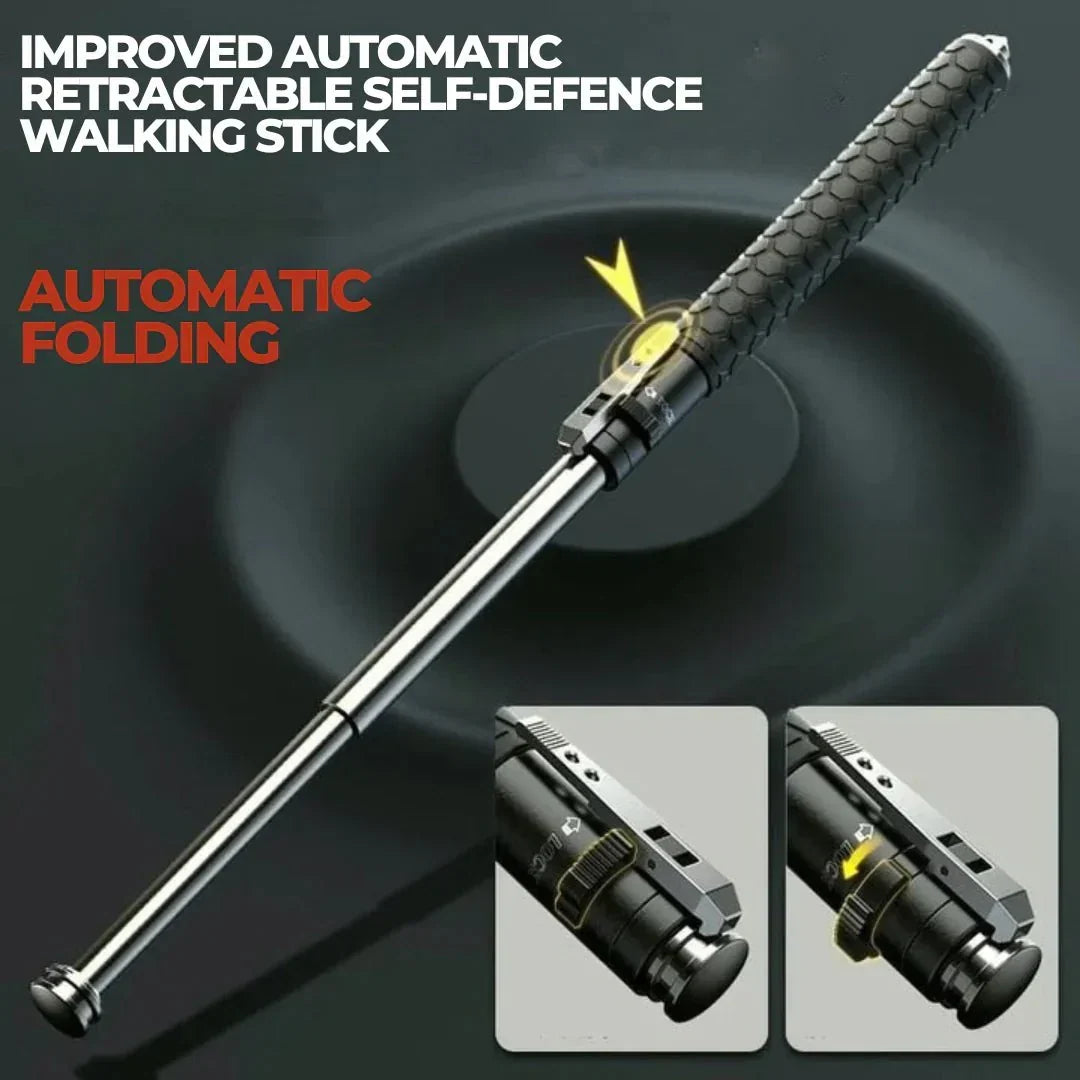 Collapsible Steel Walking Stick for Hiking Trails & Urban Streets 15.8 oz Automatic Deployment Mobility Aid
