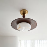 Wood and Alabaster Flush-Mount LED Ceiling Light 14 in Diameter, 36W 3000K for Kitchen Dining Room Bedroom