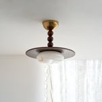 Wood and Alabaster Flush-Mount LED Ceiling Light 14 in Diameter, 36W 3000K for Kitchen Dining Room Bedroom
