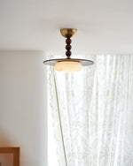 Wood and Alabaster Flush-Mount LED Ceiling Light 14 in Diameter, 36W 3000K for Kitchen Dining Room Bedroom