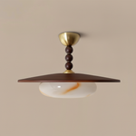 Wood and Alabaster Flush-Mount LED Ceiling Light 14 in Diameter, 36W 3000K for Kitchen Dining Room Bedroom
