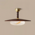 Wood and Alabaster Flush-Mount LED Ceiling Light 14 in Diameter, 36W 3000K for Kitchen Dining Room Bedroom