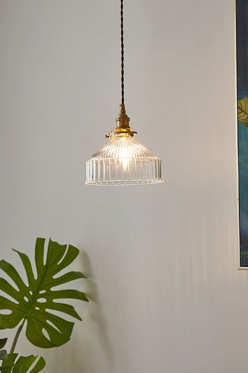 Glass & Brass Pendant Ceiling Light Fixture for Entryway, Bedroom & Living Room – Vintage Style E26 Socket