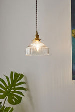 Glass & Brass Pendant Ceiling Light Fixture for Entryway, Bedroom & Living Room – Vintage Style E26 Socket