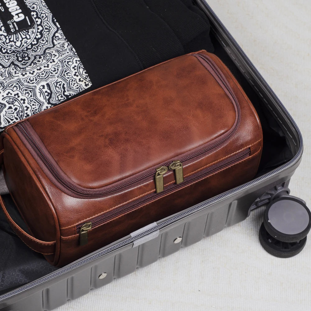Premium Leather Travel Toiletry Kit Bag