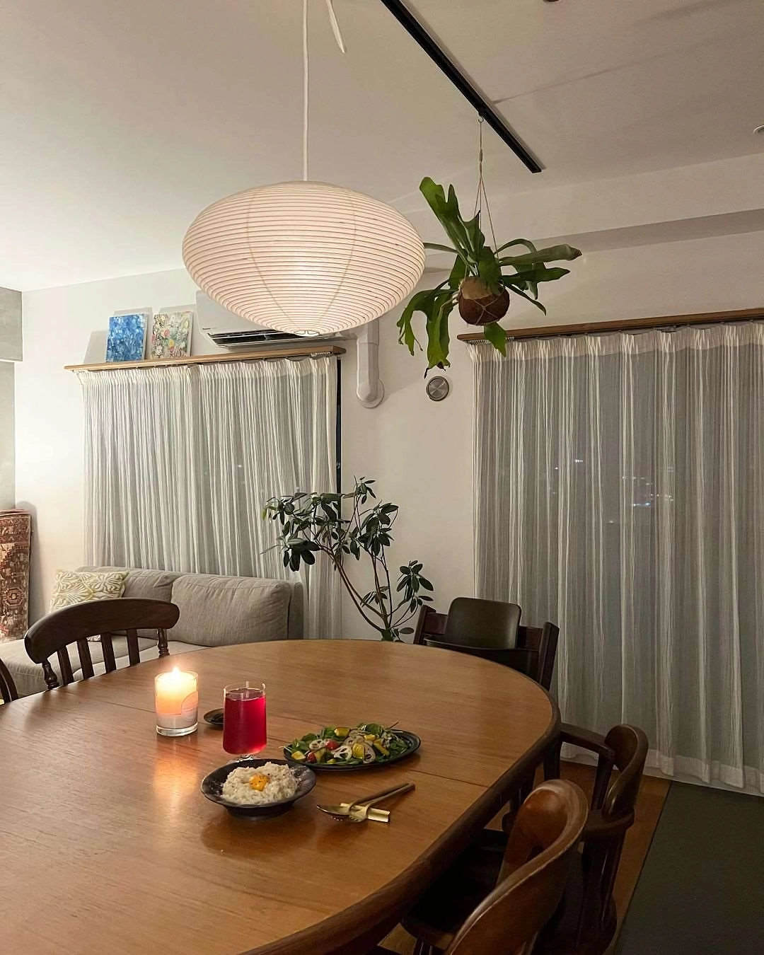 Handmade Rice Paper Sphere Pendant Lamp for Dining Room & Bedroom | Sculptural Ceiling Fixture with Adjustable Cord | E26 Edison Bulb Compat