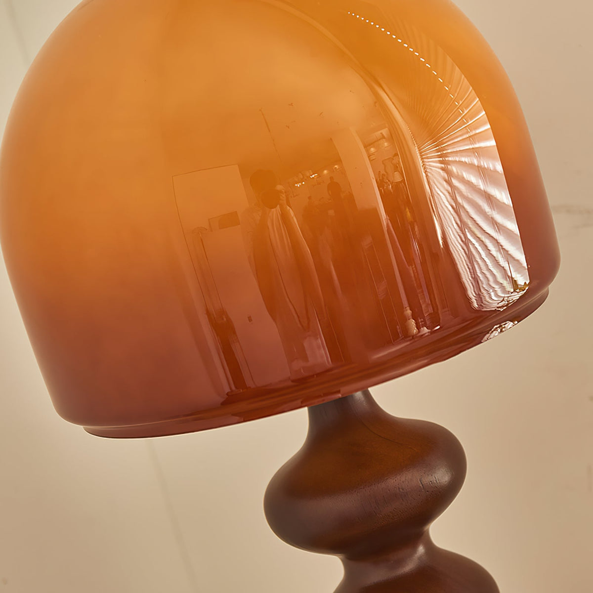Wooden Desk Lamp with Amber Glass Shade 10 in × 20 in for Nightstand Bedroom Office Cozy Reading Light