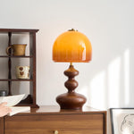 Wooden Desk Lamp with Amber Glass Shade 10 in × 20 in for Nightstand Bedroom Office Cozy Reading Light