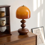 Wooden Desk Lamp with Amber Glass Shade 10 in × 20 in for Nightstand Bedroom Office Cozy Reading Light