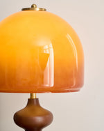 Wooden Desk Lamp with Amber Glass Shade 10 in × 20 in for Nightstand Bedroom Office Cozy Reading Light