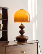 Wooden Desk Lamp with Amber Glass Shade 10 in × 20 in for Nightstand Bedroom Office Cozy Reading Light