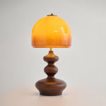 Wooden Desk Lamp with Amber Glass Shade 10 in × 20 in for Nightstand Bedroom Office Cozy Reading Light