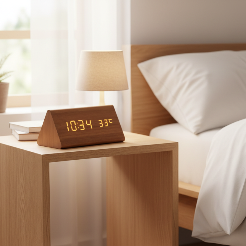 WoodSense | LED Wooden Clock with Voice Control & Adjustable Brightness | Elegant Time Display for Any Room
