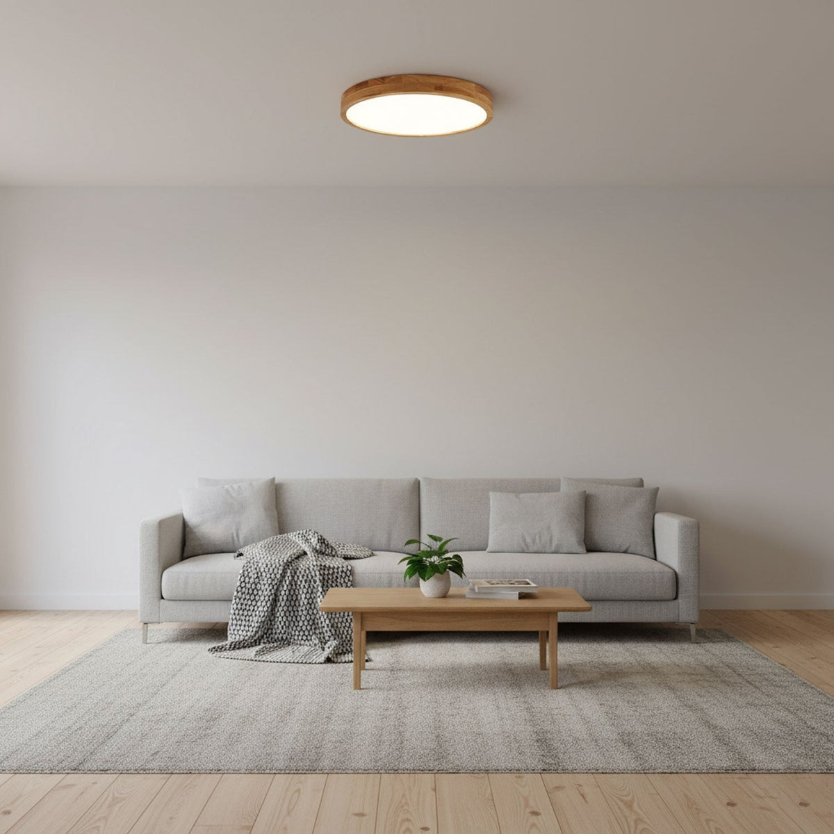 LED Flush Mount Ceiling Light with Rubberwood Frame & Dimmable Acrylic Panel for Bedroom Living Room Dining Room Kitchen Hallway Modern Mini