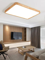 LED Flush Mount Ceiling Light with Rubberwood Frame & Dimmable Acrylic Panel for Bedroom Living Room Dining Room Kitchen Hallway Modern Mini