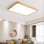 LED Flush Mount Ceiling Light with Rubberwood Frame & Dimmable Acrylic Panel for Bedroom Living Room Dining Room Kitchen Hallway Modern Mini