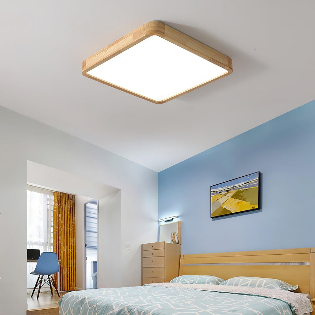 LED Flush Mount Ceiling Light with Rubberwood Frame & Dimmable Acrylic Panel for Bedroom Living Room Dining Room Kitchen Hallway Modern Mini