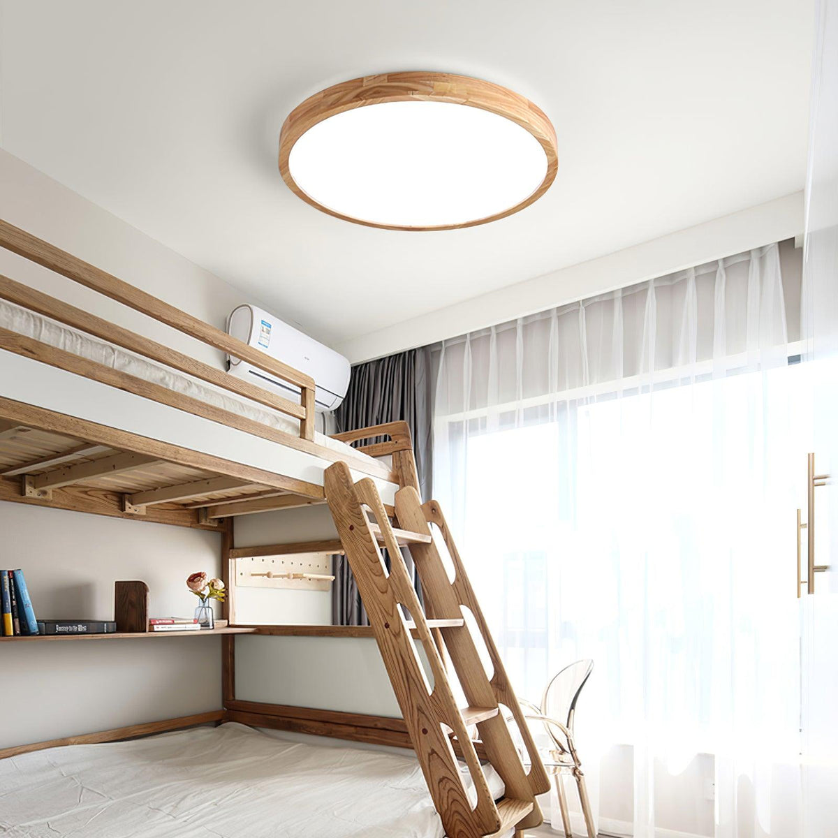 LED Flush Mount Ceiling Light with Rubberwood Frame & Dimmable Acrylic Panel for Bedroom Living Room Dining Room Kitchen Hallway Modern Mini