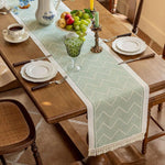 Fringed Woven Runner for Dining Tables – Zigzag Textured Microfiber Protection with Sandstone Tones – Coffee Table Accent for Modern and Min