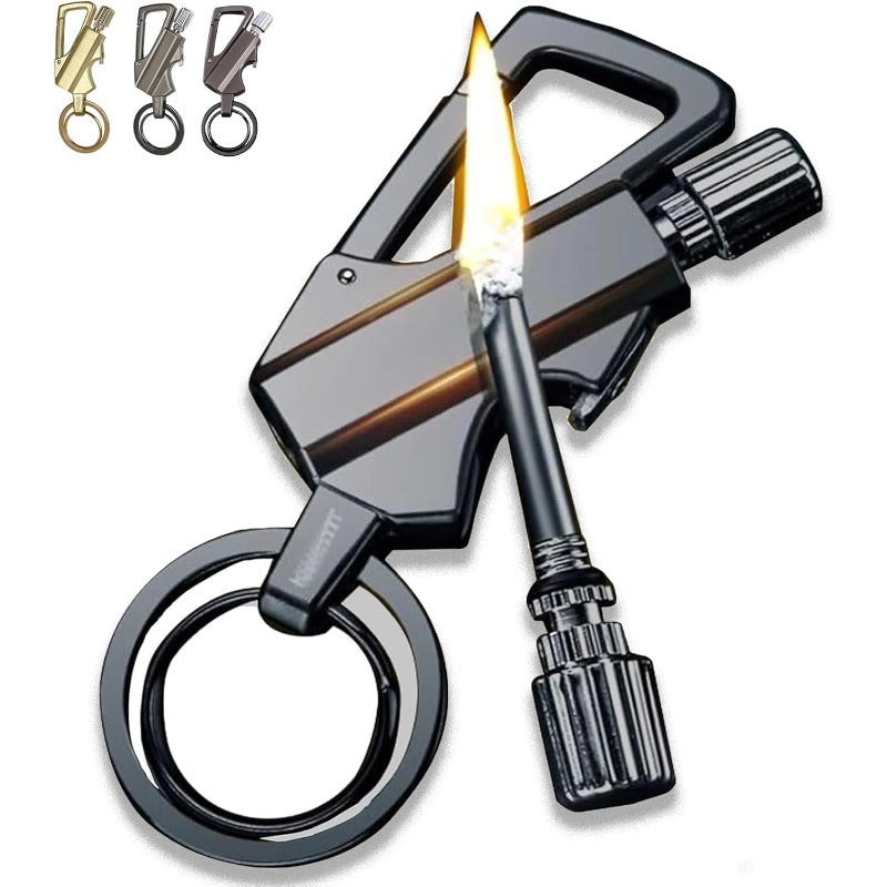 Refillable Fire Starter Keychain Bottle Opener Zinc Alloy 3.5 Inches Water-Resistant Windproof EDC Lighter Black Silver Gold for Camping Hiking S