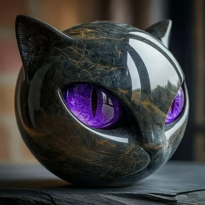 Glossy Resin Feline Figurine with Mesmerizing Gaze – Decorative Cat Statue for Desk, Shelf & Living Room Display – Modern Animal Sculpture
