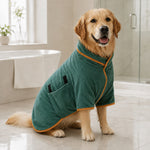 Dotisk Quick-Dry Microfiber Dog Bathrobe – Absorbent Drying Coat for Baths, Rain & Swimming to Help Reduce Wet-Dog Mess